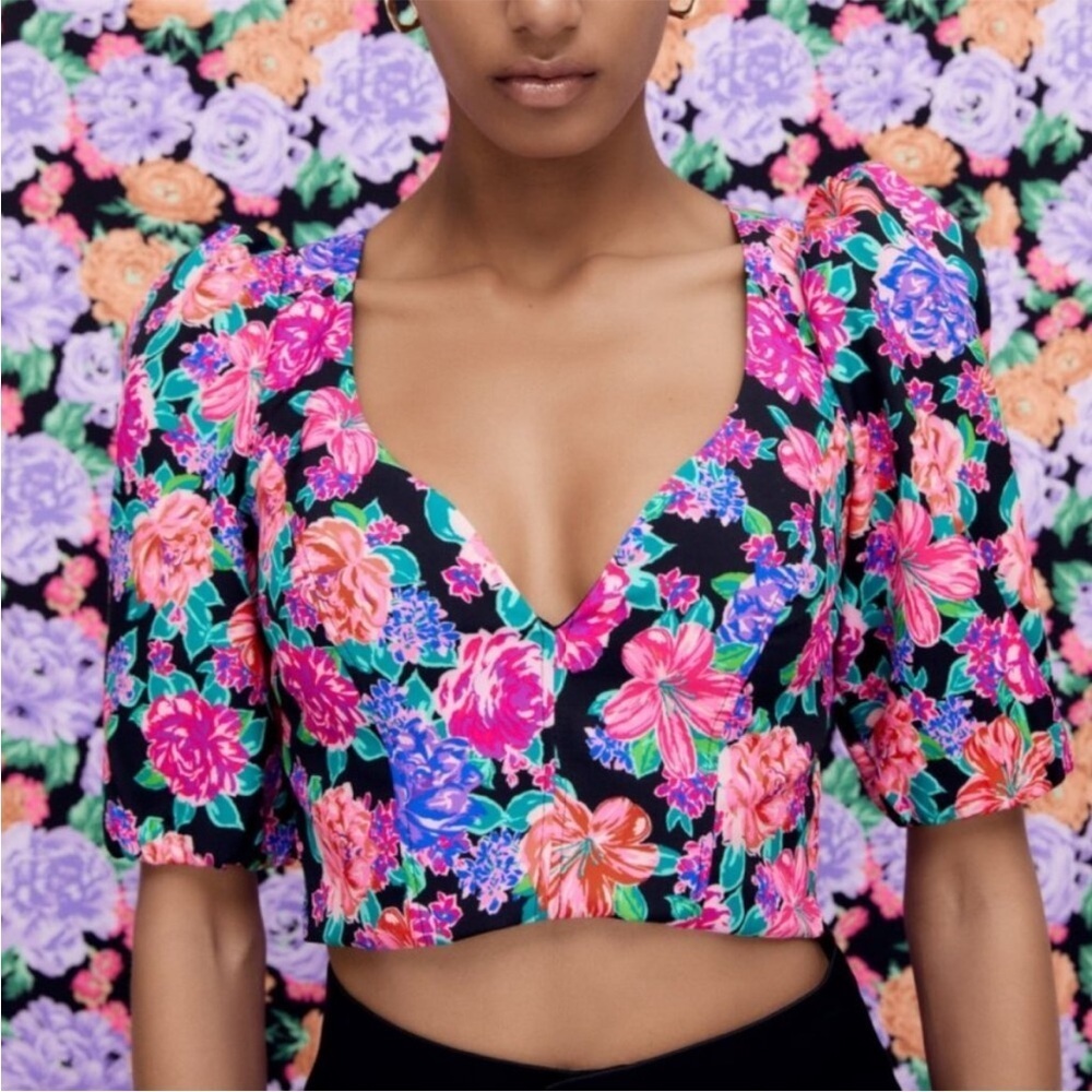 Zara Floral Crop Top NWT - Picture 1 of 7